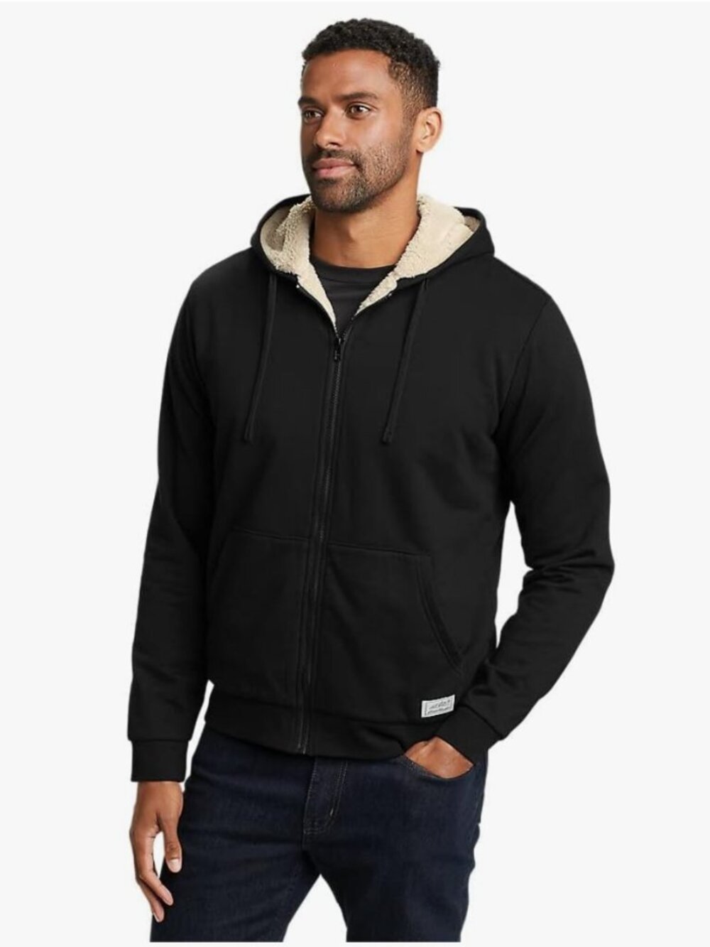 Eddie Bauer Men's Full Zip Faux Shearling Lined Hoodie Black Medium NWT
